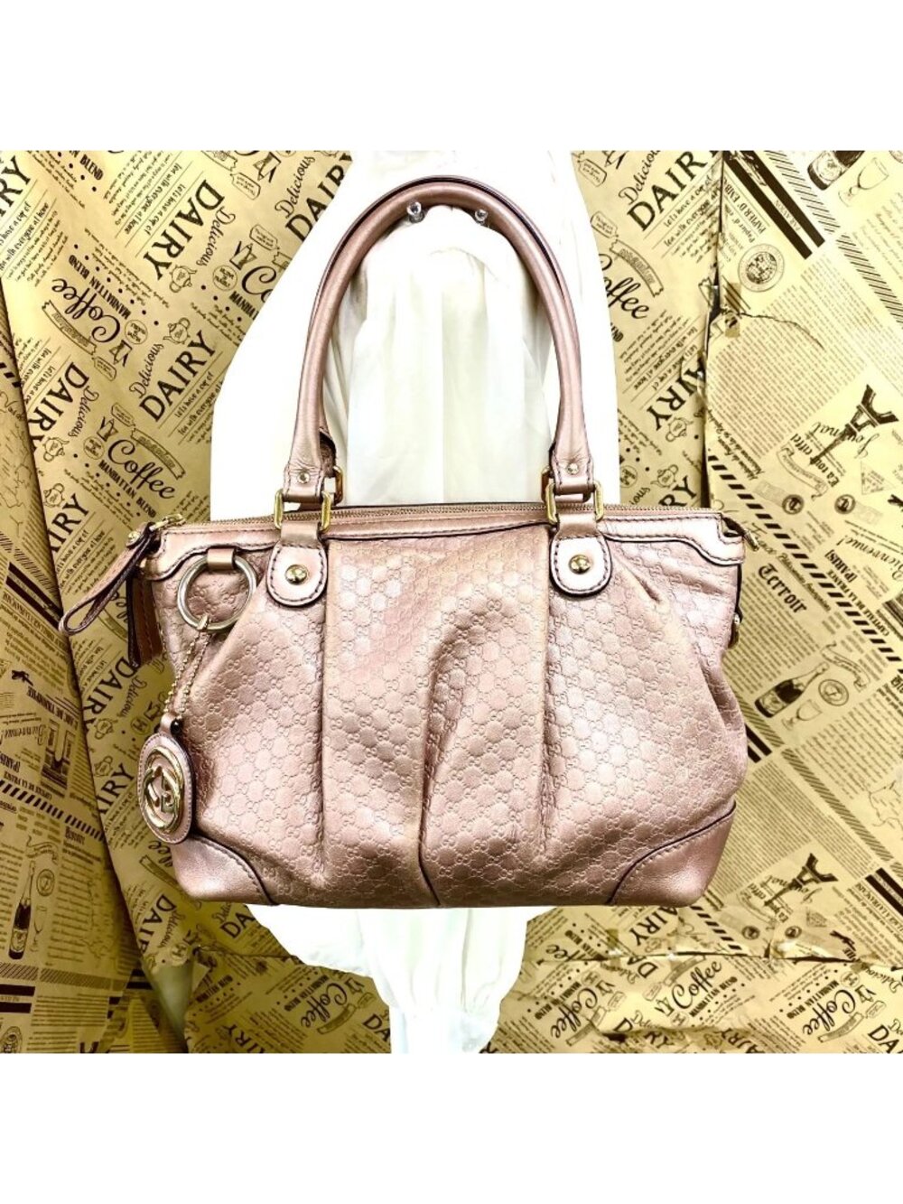 Gucci 2-Way Tote GG Leather Micro Pink